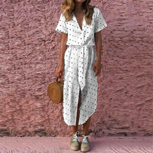 Load image into Gallery viewer, KANCOOLD Dress Womens Sexy Casual Daily Bow Tie V Neck Dot Button Dress Short Sleeve Soild Long Dress women 2018AUG14