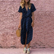 Load image into Gallery viewer, KANCOOLD Dress Womens Sexy Casual Daily Bow Tie V Neck Dot Button Dress Short Sleeve Soild Long Dress women 2018AUG14