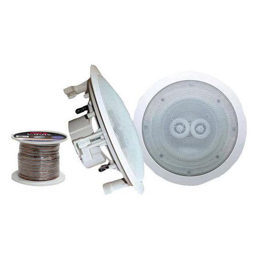 Pair of 8'' In-Ceiling (Dual Channel) Weather Proof Speakers + 100 ft. Spool Speaker Wire