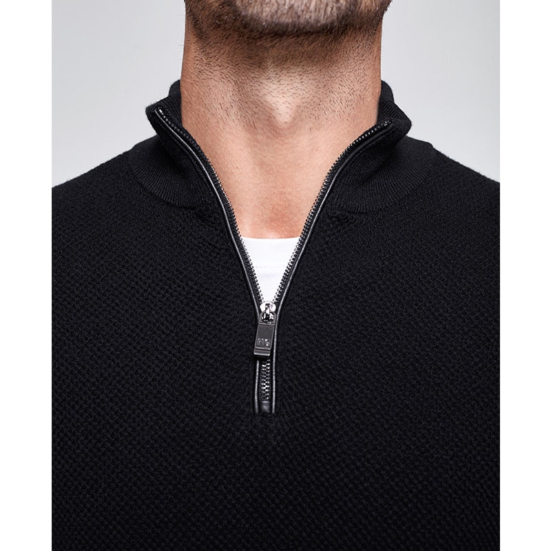 KUEGOU 100% Cotton Autumn Winter Clothing Men‘s sweater Semi-high Collar fashion Semi-placket Turtleneck Top Plus Size AZ-32007