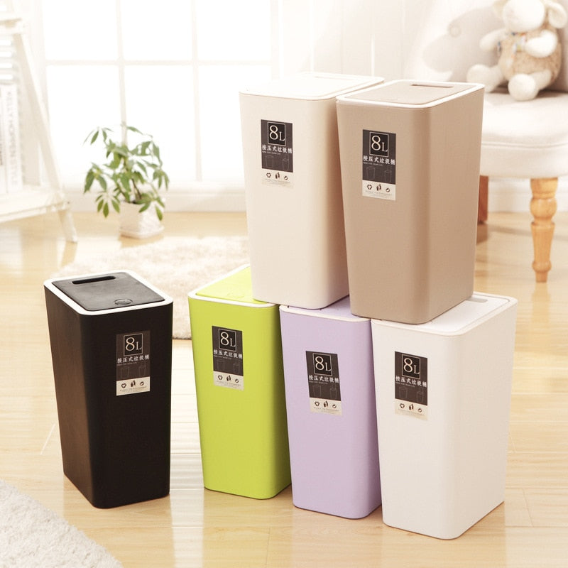 8 Litre Waste Bin Recycling Bins Press-to Open Home Office Bedroom Living Room Kitchen Bathroom Garbage Trash Basket