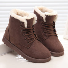 将图片加载到图库查看器,LAKESHI Plush Snow Boots Women Ankle Boots For Women Boots Female Winter Boots Winter Shoes Woman Fur Warm Lace Up Flat Booties