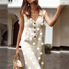 Load image into Gallery viewer, LASPERAL 2020 Summer Women's Dress Dot Print Boho Dress Feminine Turn-down V-neck Linen Dress Button Pocket Dress Vestido