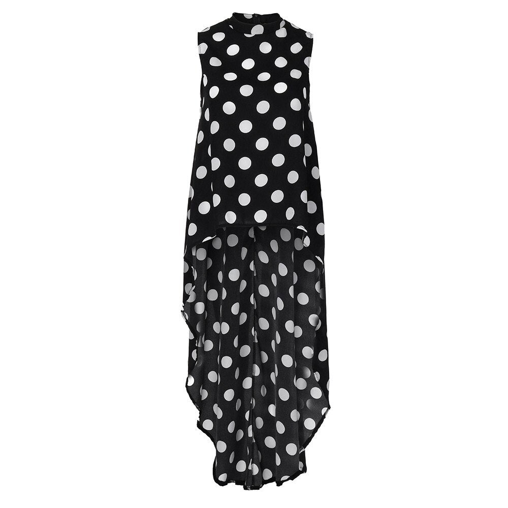 Ladies Harajuku Summer High Low Chiffon Polka Dots Blouse Short Sleeve Shirt Women Blouse Fashion Shirts Woman Tee Tops Casual Female shirt