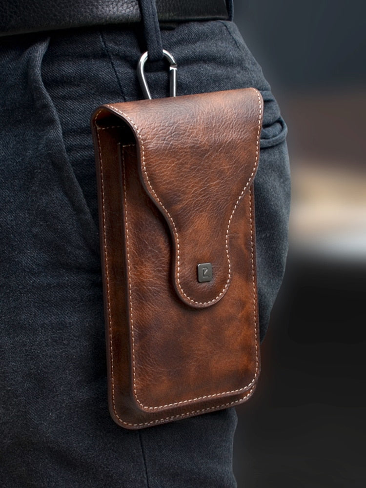 Leather Vintage Double-layer Mobile Phone Case Cover Pack Men Portable Waist Bag Belt Clip Phone Holster