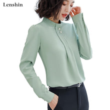 将图片加载到图库查看器,Lenshin Soft and Comfortable Shirt Long Sleeve High-quality Blouse with Diamond Office Lady Loose Style Green Top for Women