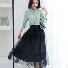 将图片加载到图库查看器,Lenshin Soft and Comfortable Shirt Long Sleeve High-quality Blouse with Diamond Office Lady Loose Style Green Top for Women
