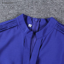 Cargar imagen en el visor de la galería, Lenshin V-Neck Collar Back Zipper Blouse Blue White Pink Shirt Women Work Wear Office Lady Blouse Professional Long Sleeve Top