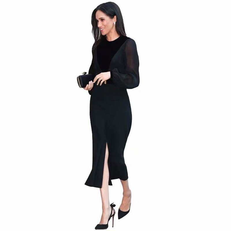 Long Dress Designer High Quality Autumn New Women's Fashion Work Party Sexy Sexy Elegant Chic Pencil Black Long Sleeve Dresses