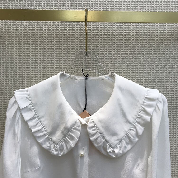 Luxury Brand Blouse Women 2021 Early Spring New Elegant Commuter Versatile Peter Pan Collar Silk Shirt Solid Long Sleeve Shirts