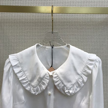 将图片加载到图库查看器,Luxury Brand Blouse Women 2021 Early Spring New Elegant Commuter Versatile Peter Pan Collar Silk Shirt Solid Long Sleeve Shirts