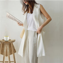 将图片加载到图库查看器,M-2XL Single-breasted Loose Simple Vest Jacket White 2020 Autumn Spring Sleeveless Suit Waistcoat Linen Long Coat Female QEN009