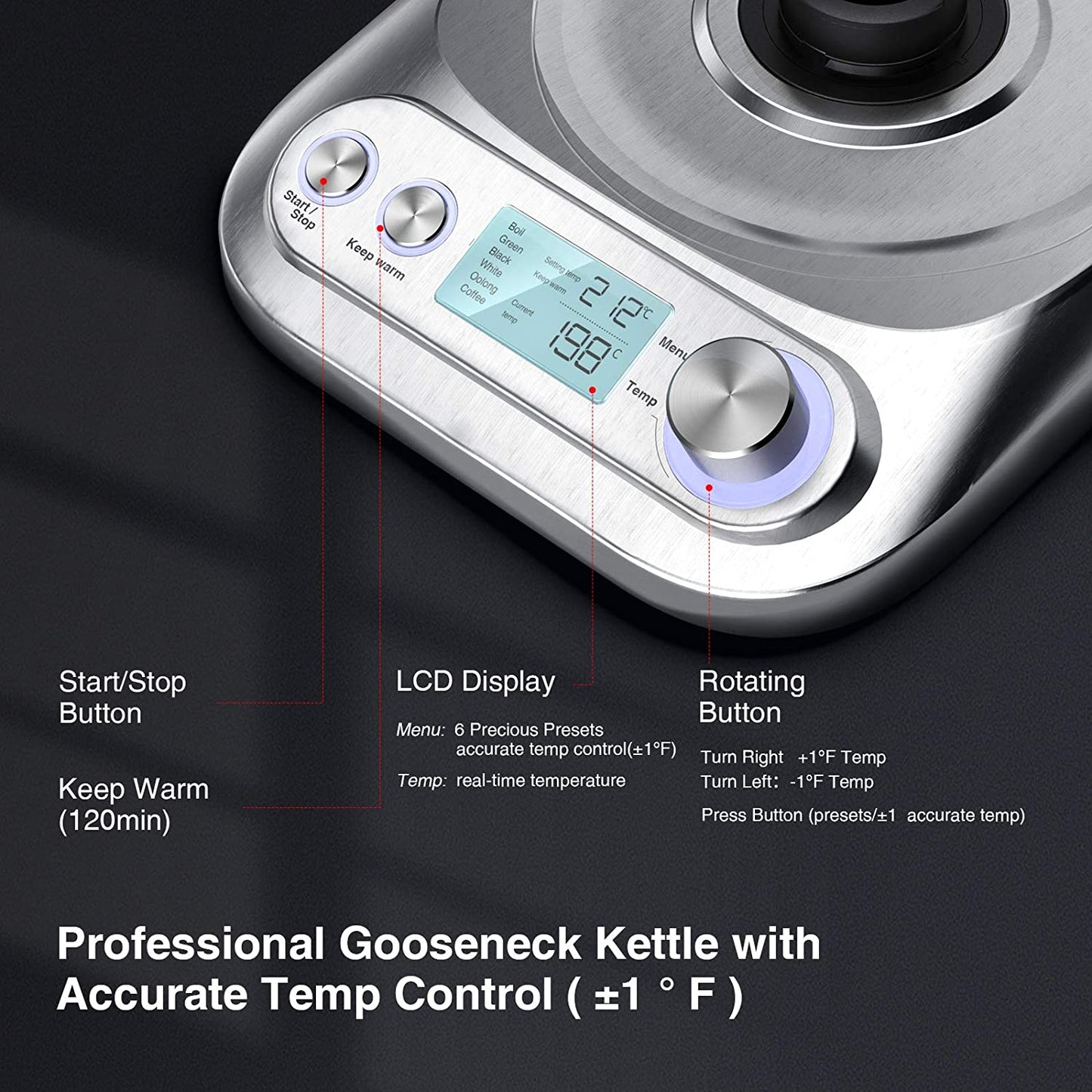 MOOSOO 0.8L Electric Gooseneck Kettle Thermo Pot Appliances Kitchen Smart Kettle With Temperature Control Keep-Warm Function