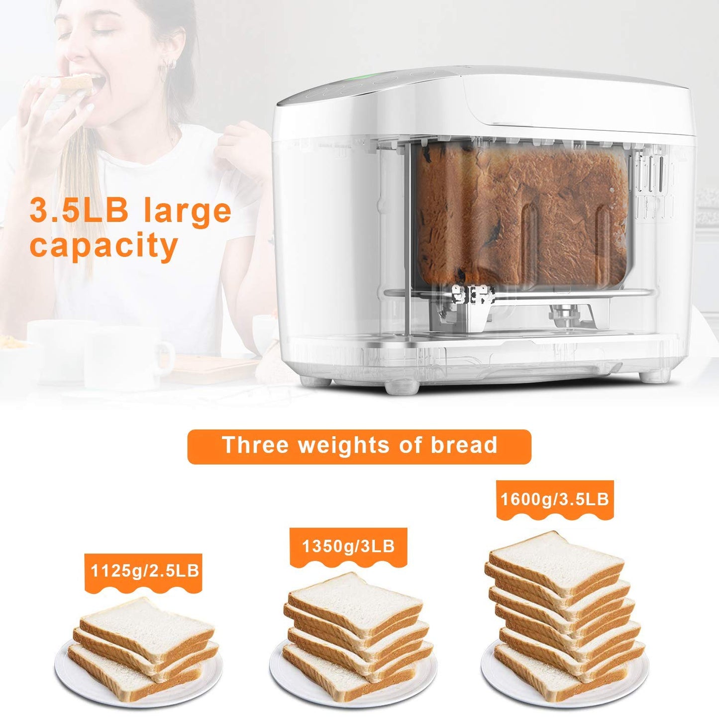 MOOSOO Bread Machine Automatic Bread Machine 870w Ferment Flour Maker Toaster Bread Electric Breakfast bread machine maker