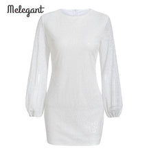 Cargar imagen en el visor de la galería, Melegant Sequined Sexy Bodycon Party Silver Dress Women Long Sleeve Mini Feminine Autumn Winter 2019 Dresses Vestidos