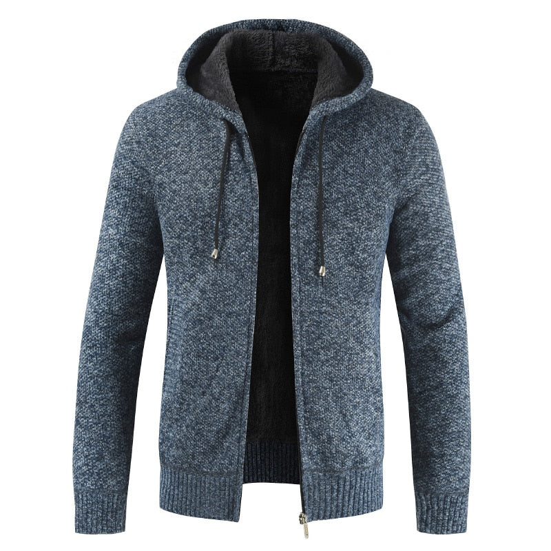 Men 2021 Autumn New Casual Thick Warm Hooded Sweater Cardigan Jumper Men Winter Fashion Loose Fit Fleece Sweaters Knit Jacket