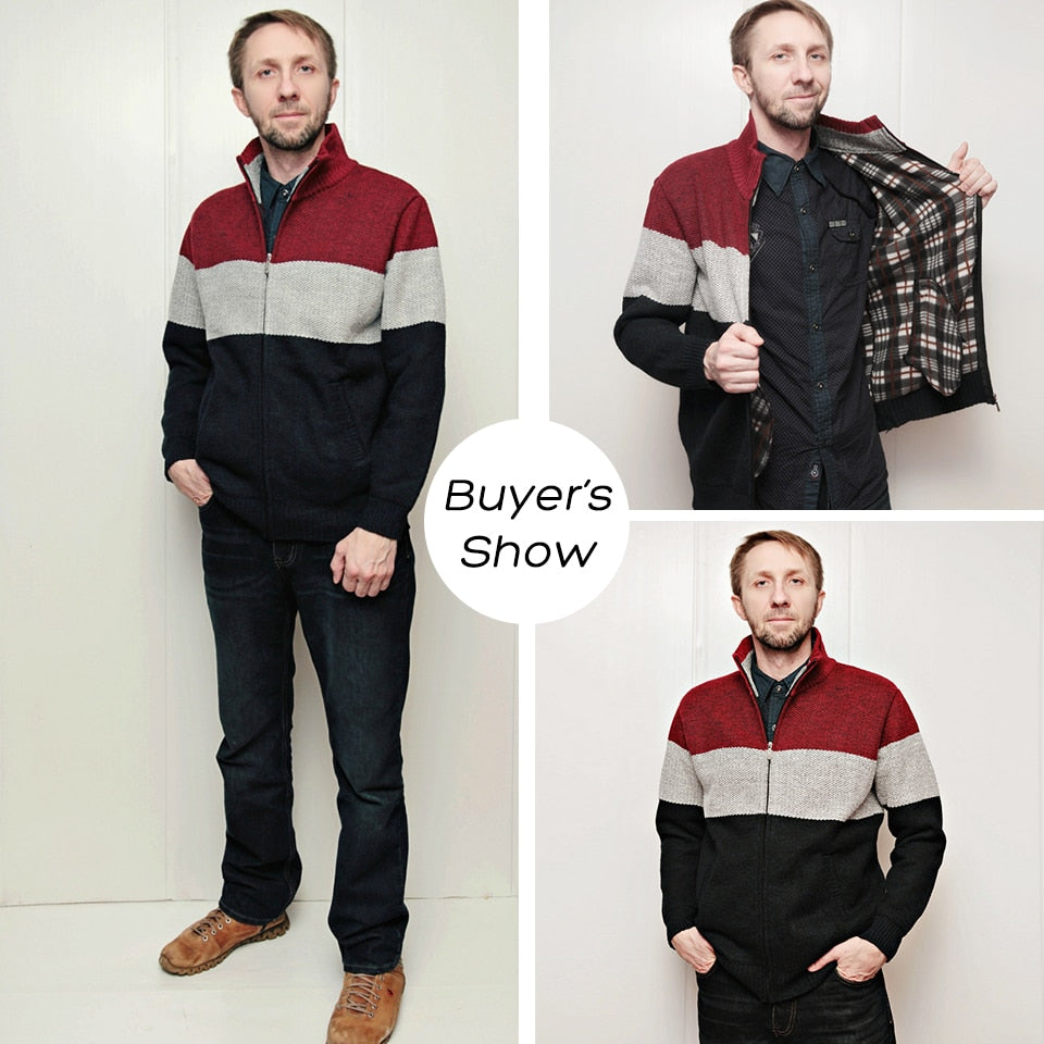 Men Autumn Winter New Business Casual Warm Thick Fleece Cardigan Sweater Jumper Men Fashion Loose Fit Knitted Cardigan Coat Men