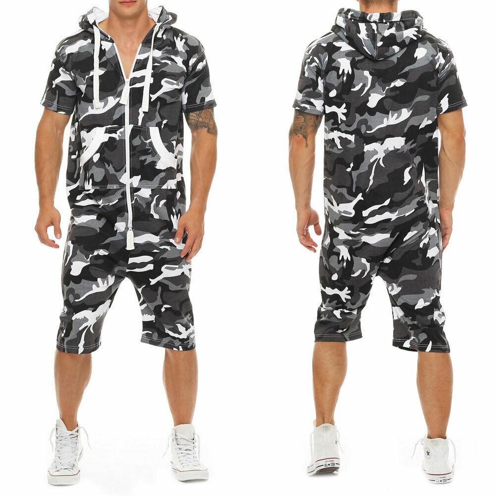Men Cotton Baggy Short Sleeve Pant One-Piece Suits Jumpsuit Playsuits Romper New 2019