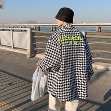 將圖片載入圖庫檢視器 Men Geometric Black White Casual Houndstooth Shirt Collar Outwear Traf Coats V Buttons Long Sleeve Men Top Jackets Fashion
