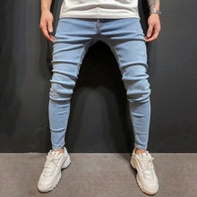 Charger l'image dans la galerie, Men's Pencil Denim Pants 2019 Scratched Jeans Casual Button Unopened Stretch Denim Pants Elastic Waist High Quality Jean Plus US size
