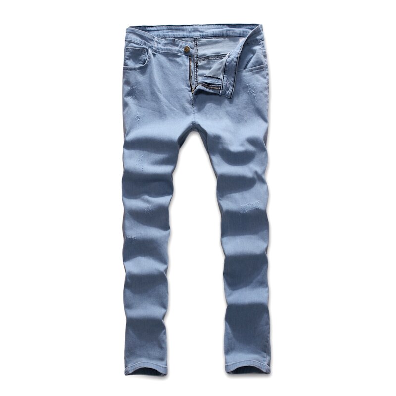 Men's Pencil Denim Pants 2019 Scratched Jeans Casual Button Unopened Stretch Denim Pants Elastic Waist High Quality Jean Plus US size