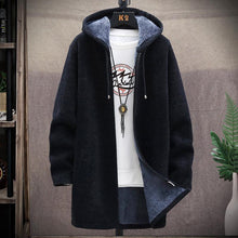 將圖片載入圖庫檢視器 Men Sweater Fleece Cardigan Winter Jacket Men's Slim Sweaters Winter Long Hooded Sweater Thick Warm Coat 2020 Mens Clothing