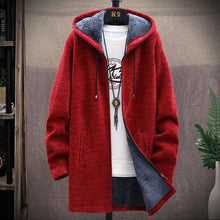 將圖片載入圖庫檢視器 Men Sweater Fleece Cardigan Winter Jacket Men's Slim Sweaters Winter Long Hooded Sweater Thick Warm Coat 2020 Mens Clothing