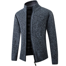 將圖片載入圖庫檢視器 Men's Cardigan Sweater 2021 Fall Winter Thicken Warm Zip Sweater Pullover Stand Collar Cardigan Jacket Slim Casual Sweater Men