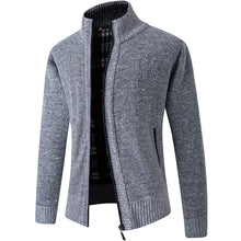 將圖片載入圖庫檢視器 Men's Cardigan Sweater 2021 Fall Winter Thicken Warm Zip Sweater Pullover Stand Collar Cardigan Jacket Slim Casual Sweater Men