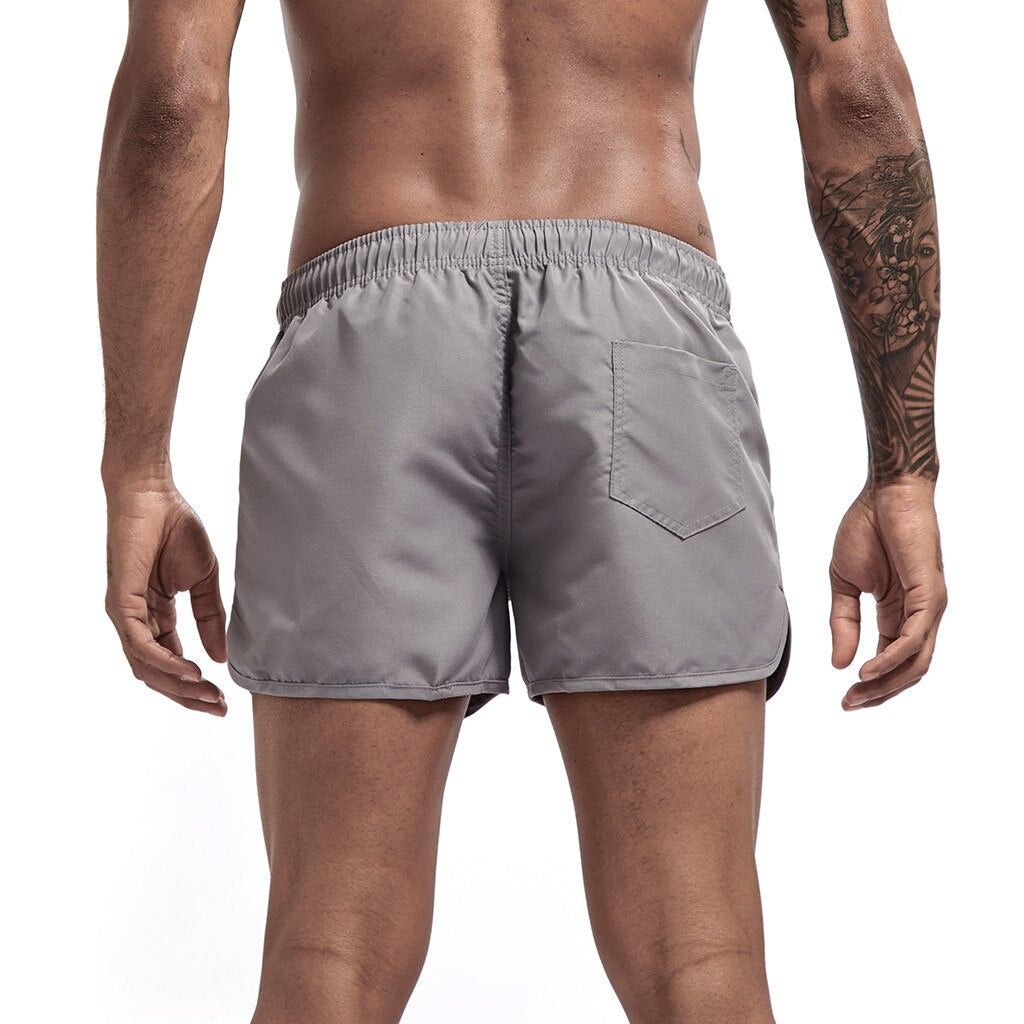 Men's Drawstring Shorts Man Solid Color Elastic Waist Beach Swim Trunks Pocket Quick Dry Beach Surfing Running Watershort #CW