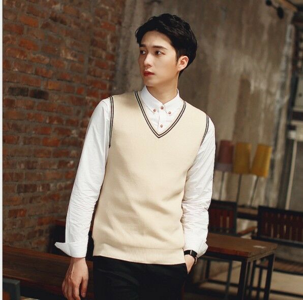 Men's Sweater Vest Warm Cotton Knitted V-Neck Sleeveless Pullover Tops New Comfortable Fashion Simplicity Casual
