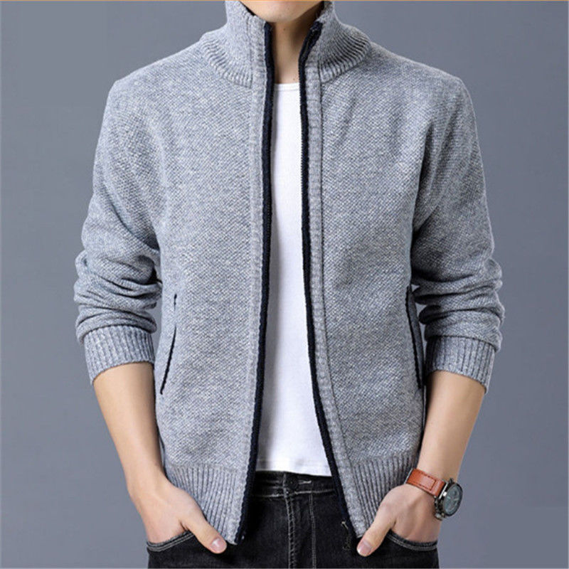 Men's Fleece Cardigan Sweater Fall/Winter Thermal Jacket Zip Knit Sweater Trend Casual Jacket plus size M-4XL
