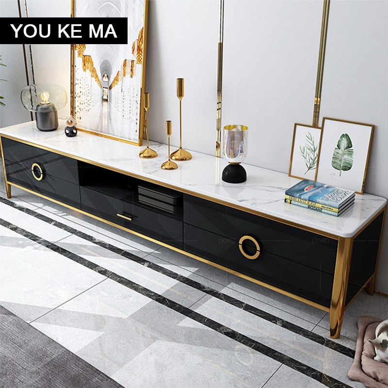 Luxury Marble Coffee Table TV Cabinet Large and Small Apartment Type Living Room Home Black and White Nordic Floor Cabinet