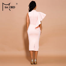 Load image into Gallery viewer, Missord 2020 Women Irregular Neck Off Shoulder Ruffles Knee length Solid Color Backless Bodycon Dresses FT19291