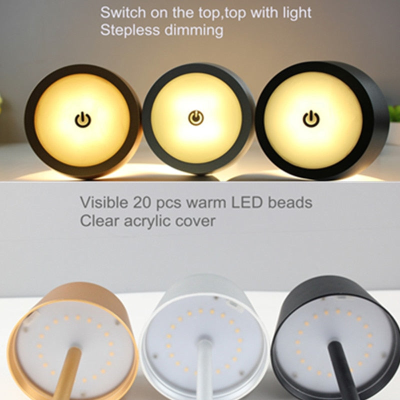 Modern Black gold outdoor led table lamp step-less dimming rechargeable LED desk light Hotel Bedside Bar Table Lamp usb 5200mA