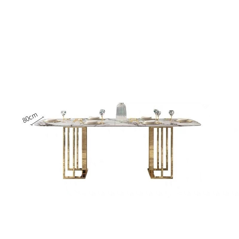 Italian Style Modern Luxury Marble Stone Top Stainless Steel Legs Dining Table Set Rectangular Italian Style Dining Table and Chairs