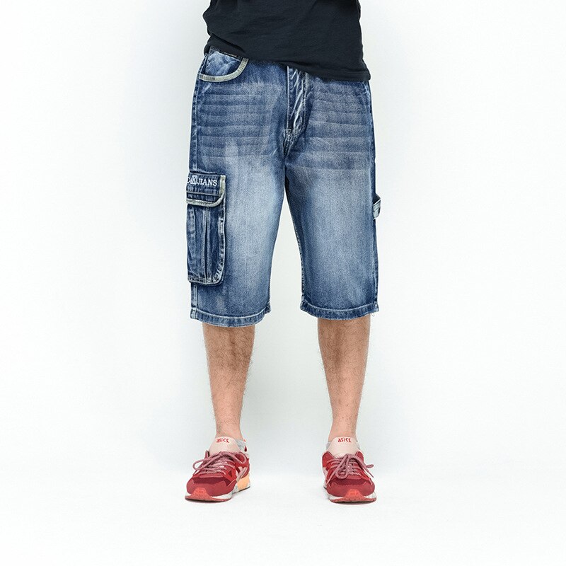 NEW 2019 Men's Loose Jeans Shorts HIP HOP Skateboard Short Jeans Men's Fashion trousers Size 30 46 Big pockets