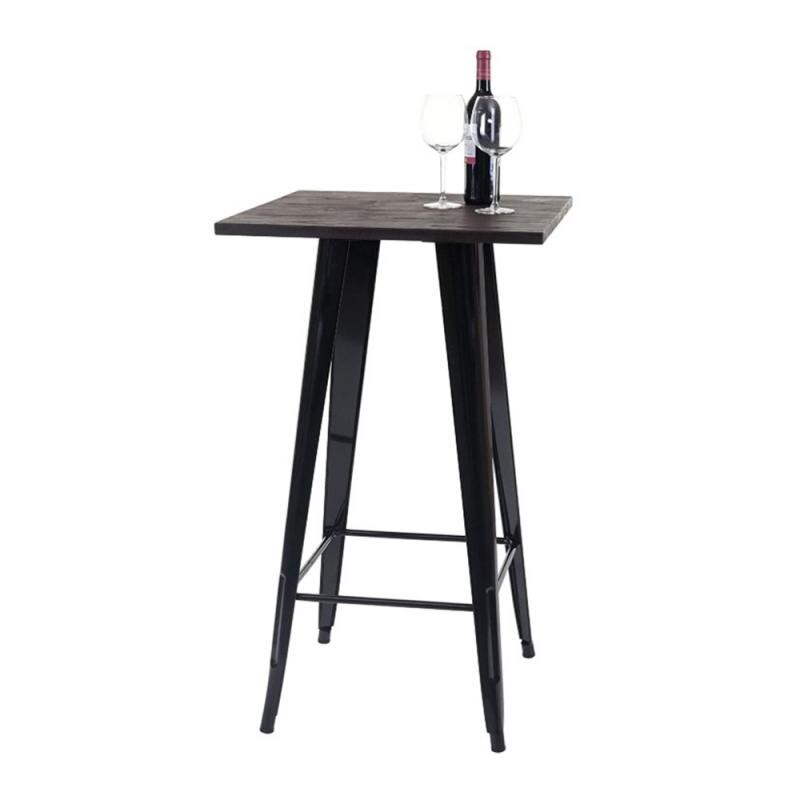 Neoclassical Tieyi Solid Wooden Bar Table 95cm High-legged Dining Table Pine Countertop Iron Leg Coffee Dining Furniture Desk