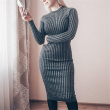 將圖片載入圖庫檢視器 Neophil 2020 Long Sequined Shining Elegant Women Dresses Elastic Striped Slim Knitted Sheath Midi Dress D2912