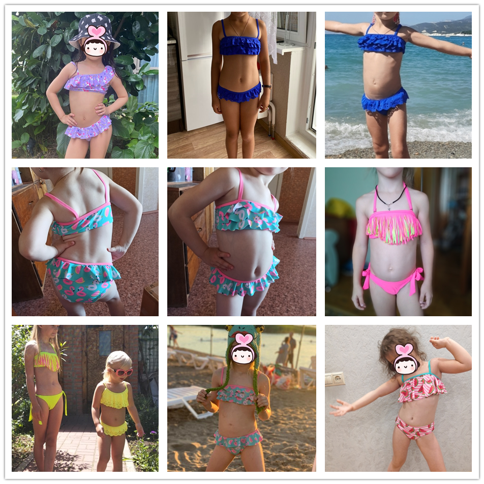 New 2021 Children's Swimwear Two Piece Flamingo Swimsuit For Girls 2021 Summer Bikini Sets Kids Swimsuit Lovely Swimwear G1-K337