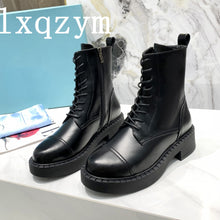 Load image into Gallery viewer, New Classic Lace-up Martin Boots For Woman Real Leather Ankle Boots Winter Luxury Brand Design Low Heel Black Short Botas Mujer