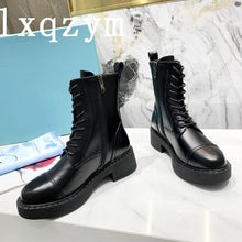 Load image into Gallery viewer, New Classic Lace-up Martin Boots For Woman Real Leather Ankle Boots Winter Luxury Brand Design Low Heel Black Short Botas Mujer