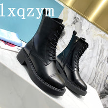 Load image into Gallery viewer, New Classic Lace-up Martin Boots For Woman Real Leather Ankle Boots Winter Luxury Brand Design Low Heel Black Short Botas Mujer