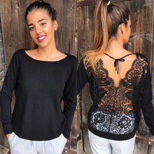 將圖片載入圖庫檢視器 Backless Lace Sheer Long Sleeve Embroidery Floral Lace Crochet Tee Shirt Tops Women's Blouse