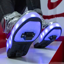 将图片加载到图库查看器,New Glowing lluminated Sneakers With Wheels Wheelys Shoes Roller Led chargeable Shoes Kids Girls Children Boys Light Up Luminos