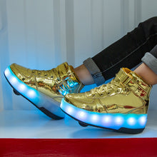 将图片加载到图库查看器,New Glowing lluminated Sneakers With Wheels Wheelys Shoes Roller Led chargeable Shoes Kids Girls Children Boys Light Up Luminos