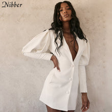 将图片加载到图库查看器,Nibber autumn office lady V neck Thicken mini dress 2019 Elegant white Long Sleeved street Casual party Slim bodycon dress Mujer