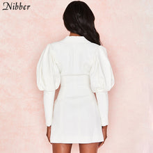 将图片加载到图库查看器,Nibber autumn office lady V neck Thicken mini dress 2019 Elegant white Long Sleeved street Casual party Slim bodycon dress Mujer