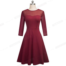 將圖片載入圖庫檢視器 Nice-forever Elegant Sexy Mesh Lace Patchwork vestidos Business Party Swing Flare Women Autumn Dress A170