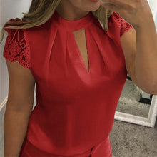 Cargar imagen en el visor de la galería, OEAK 2020 Women Sexy Blouses Summer Casual Hollow Chiffon Short Sleeve Splice Lace Top Blouses Shirts Blusas Mujer Plus Size 3XL